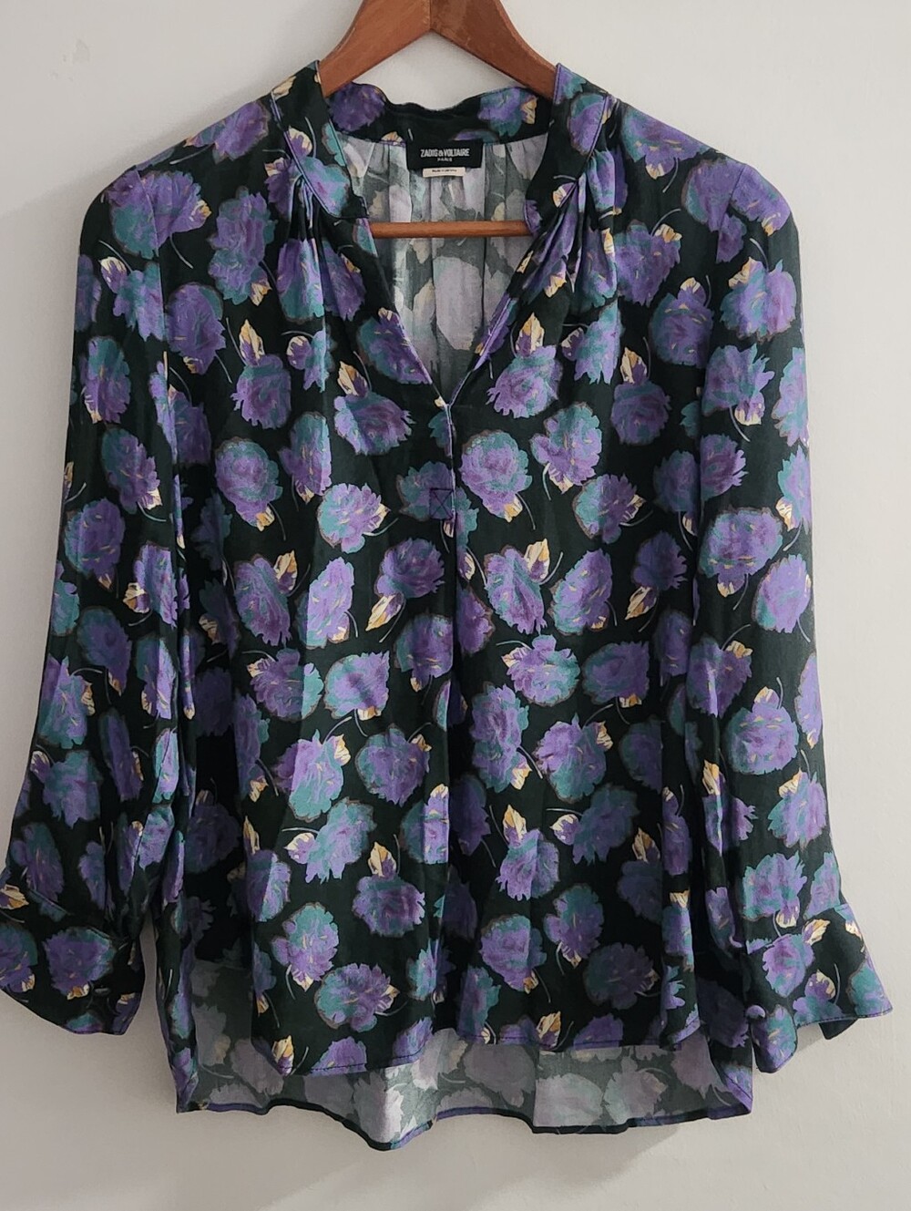 zadig voltaire floral blouse purple/blue long sleeve Size XS